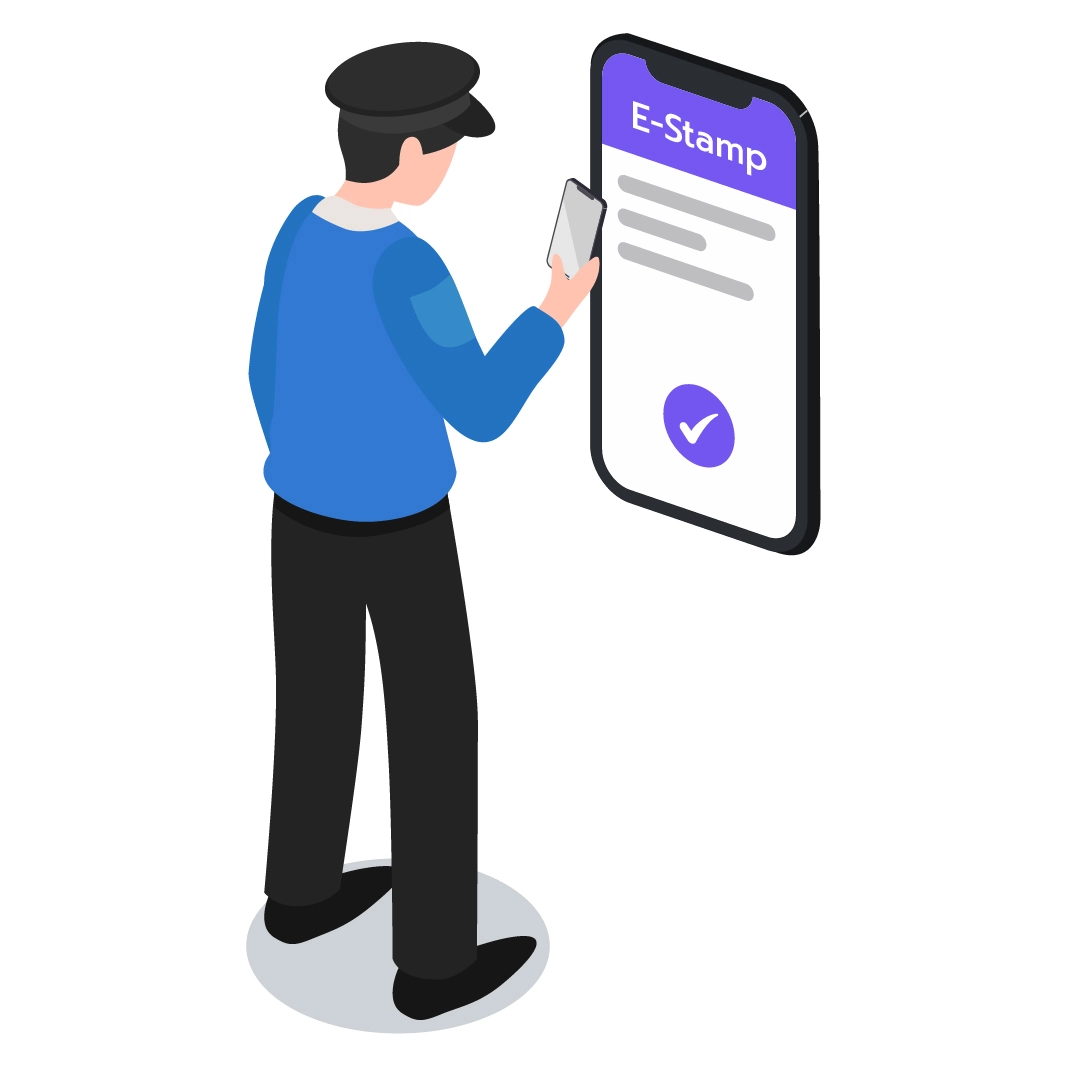 เจ้าหน้าที่รักษาความปลอดภัยตรวจสอบสถานะ E-Stamp ของผู้มาติดต่อก่อนอนุญาตให้ออก ผ่านระบบ GuestGate